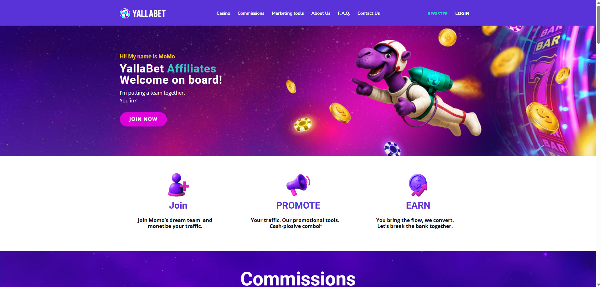 YallaBet Affiliation Landing page